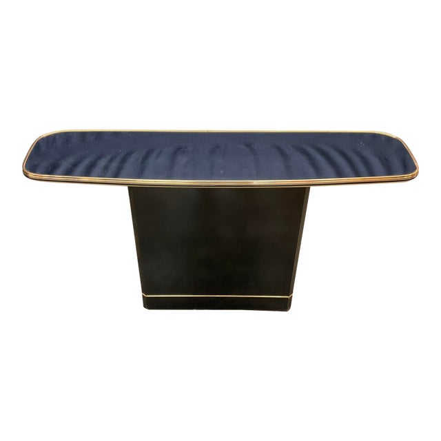 Late 20th Century Postmodern Sofa or Console Table With Mirror Top & Black Lacquered Pedestal Base For Sale