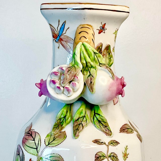Chinoiserie Vintage Chinoiserie Insects, Roses and Pomegranates Vase After Chelsea House For Sale - Image 3 of 12