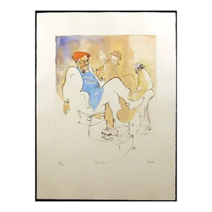 William Papas "Shoe Shine" Signed Numbered Hand Colored Etching Art,