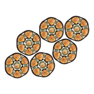 Mid 20th Century French Majolica Oyster Plates , Set of 6 For Sale