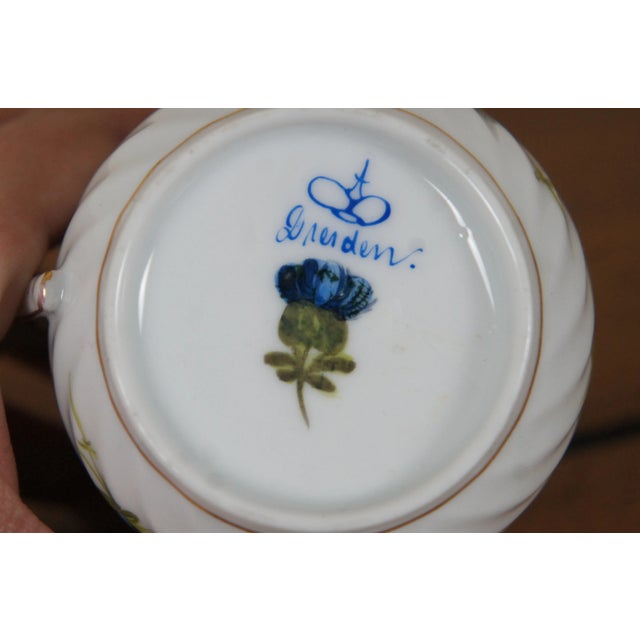 Antique Dresden Blue Crown Polychrome Porcelain Demitasse Saucer Flowers Gilding For Sale - Image 10 of 12