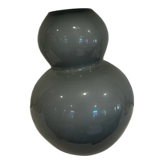 Postmodern Hand-Blown Grey Glass Double Gourd Statement Vase – Made in Poland (13.5") For Sale