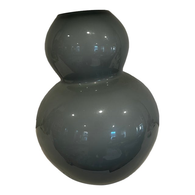 Postmodern Hand-Blown Grey Glass Double Gourd Statement Vase – Made in Poland (13.5") For Sale