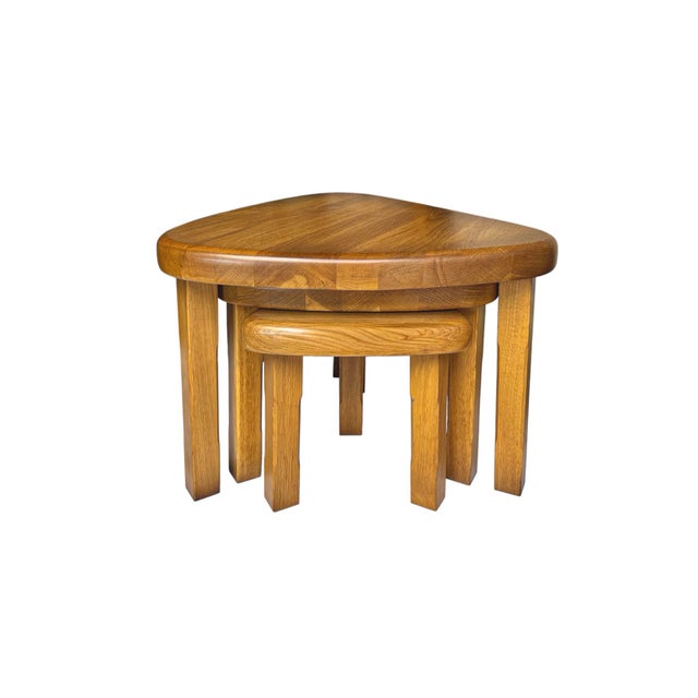 Pierre Chapo Triangular Oak Nesting Tables by Pierre Chapo, 1970s, Set of 3 For Sale - Image 4 of 10