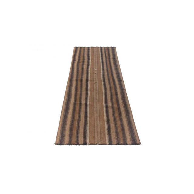 Mid-Century Modern Brown Vintage Striped Kilim Rug - 2`9" X 7`8" For Sale - Image 3 of 6