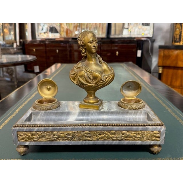 19th Century 19th Century Napoleon III Marble and Bronze Inkwell For Sale - Image 5 of 7