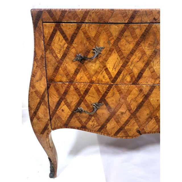 Vintage Italian 20th C Venetian Style Olivewood Parquetry Bombe Commode Chest For Sale - Image 12 of 17