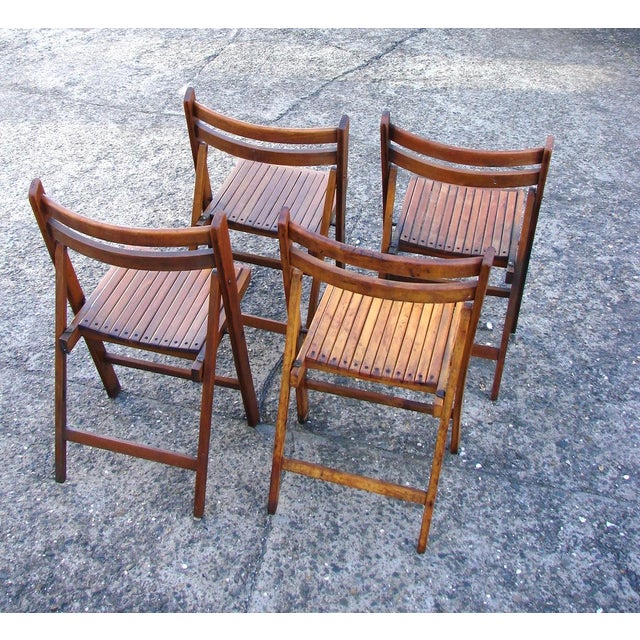 Vintage Folding Wooden Chairs, 1970s, Set of 4 For Sale - Image 6 of 11