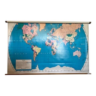 World Map Vintage School Pull-Down by Nystrom 1950s For Sale