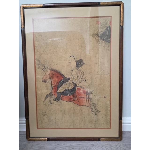 Late 20th Century Late 20th Century Tang Dynasty Wall Painting Replica - Polo Rider, Classic Piece With Aged Paper and Handcrafted Wooden Frame" For Sale - Image 5 of 12