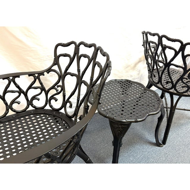 Vintage Set of 'Barrycraft' Style Cast Aluminum Outdoor Table and Two Chairs- 3 Pieces For Sale - Image 15 of 18