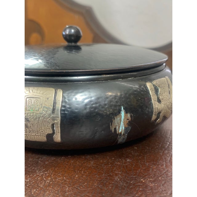 Metal Vintage Hammered Copper & Sterling Silver Trinket Box | Pre-Columbian Incan–Moche Style For Sale - Image 7 of 12
