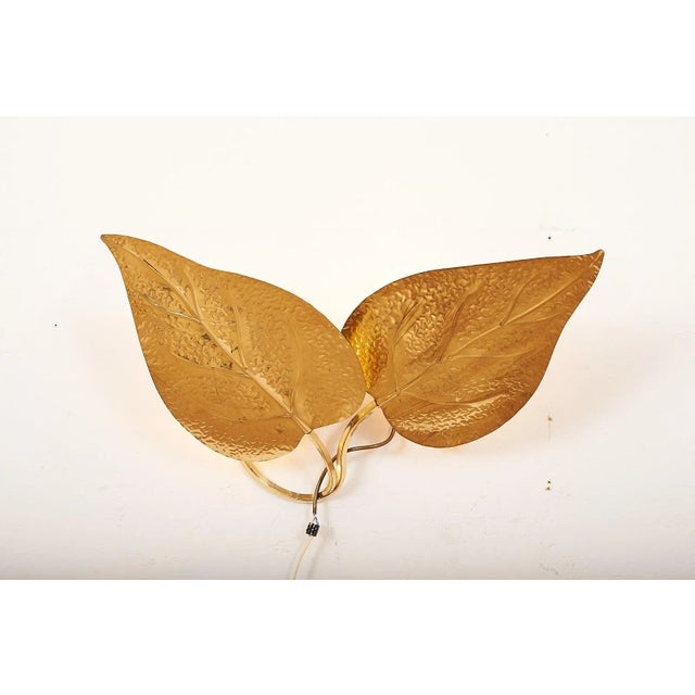 Vintage Italian Double Golden Leaf Sconce from Tommaso Barbi, 1970s For Sale - Image 10 of 14