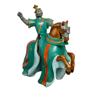 Mid 20th Century Italian Ceramic Knight on Horse by Ugo Zacagnini - Green Glaze, 12” For Sale