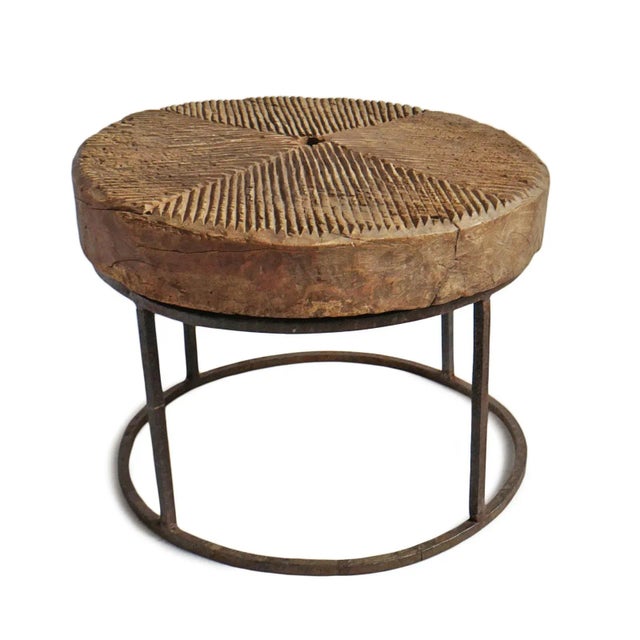 Old Wood Wheel Side Table For Sale In Los Angeles - Image 6 of 6