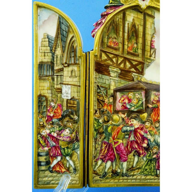 Ceramic Capodimonte, Triptych Plaque Bas-Relief the Brawl, 1800s, Porcelain For Sale - Image 7 of 18