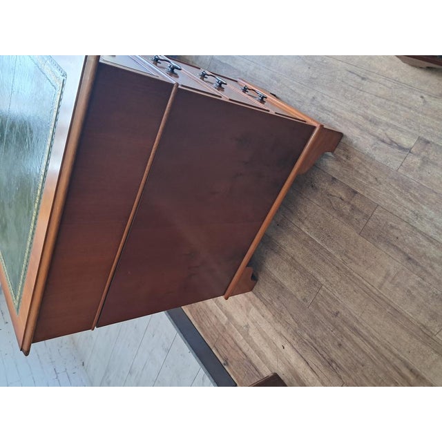 Vintage Twin Pedestal Desk in Yew Wood and Leather Top, 1980 For Sale - Image 18 of 18