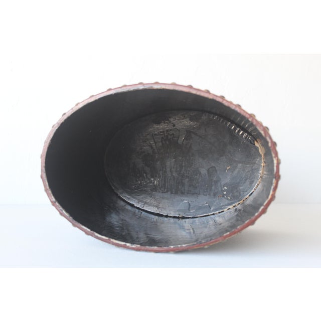 English Style Arts & Craft Tole Hand Painted Fruit Still Life Oval Wastebasket Nailhead Detail Vintage Mid-Century For Sale - Image 12 of 13