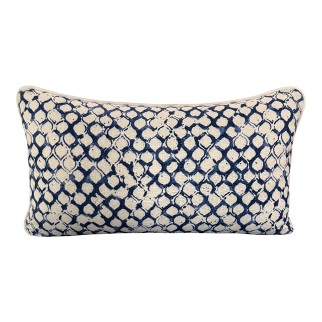 Single White and Navy Lumbar Pillow For Sale