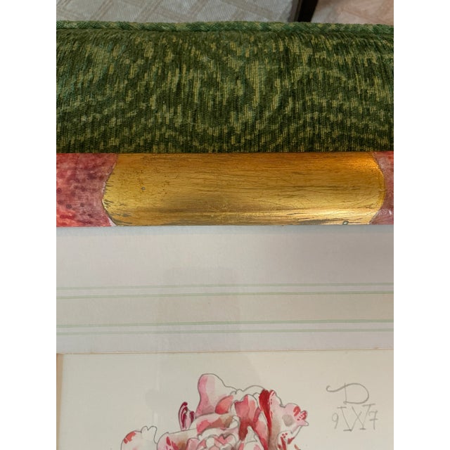 1990s Wefe Deliss Rose Watercolor Painting in Gilded and Painted Frame For Sale - Image 5 of 9