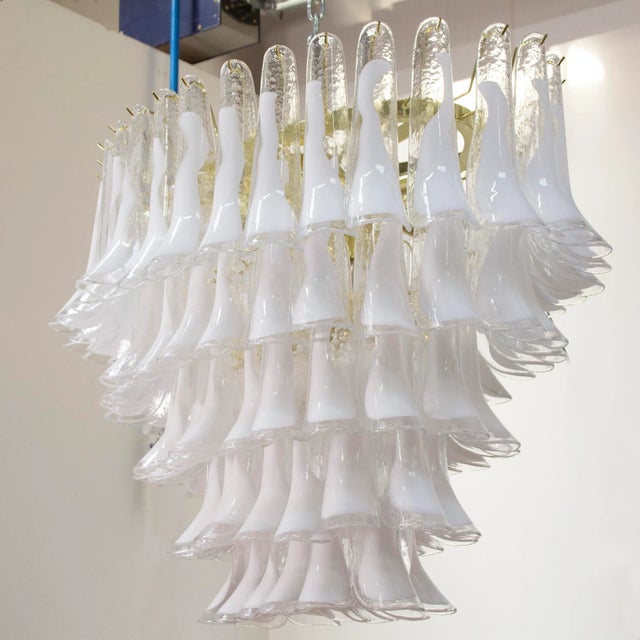 1990s Large Italian Oval Suspension Chandelier in White Murano Glass, 1990s For Sale - Image 5 of 12