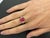 Round Rubellite Pink Tourmaline Diamond Three Stone 18 Karat White Gold Ring, Size 6.5 For Sale - Image 4 of 14
