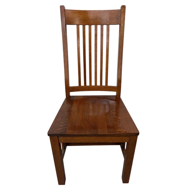 1990s Vintage Stickley Style Mission Oak Dining Chairs - Set of 6 For Sale - Image 5 of 8