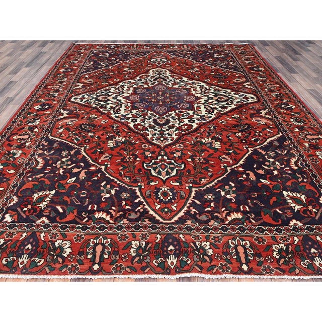 1950 8'7"x11'2" Turkey Red Wool Vintage Persian Bakhtiari Hand Knotted Oriental Rug For Sale In New York - Image 6 of 12