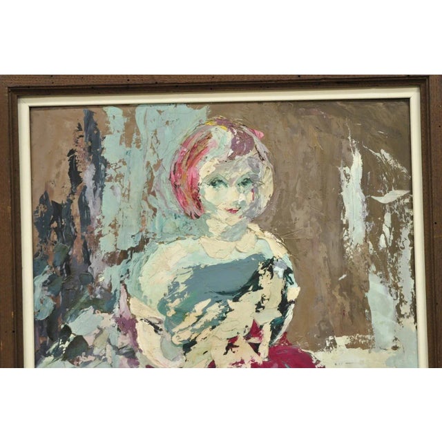 Vintage "Woman in Dress" Oil on Board Abstract Framed Painting, Signed For Sale - Image 4 of 12