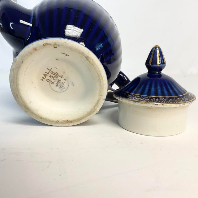 1950s Vintage Art Deco Hollywood Regency Cobalt Tea Pot, Hall China Company. For Sale - Image 12 of 12