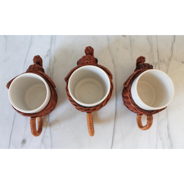 Late 20th Century Late 20th Century Vintage Wicker Elephant Cup Holders W/ Ceramic Inserts - Set of 3 For Sale - Image 5 of 12