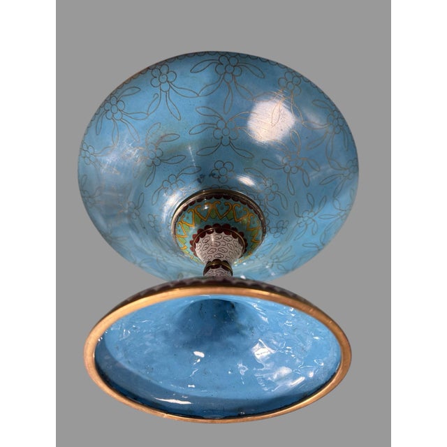 Antique Floral & Egret Enamel Inlay Decorated Chinese Cloisonné Compote Serving Dish For Sale - Image 6 of 7
