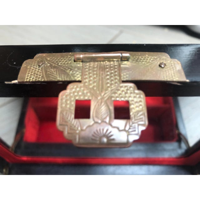 Metal Vintage Mid Century Asian Black Inlaid Jewelry Box For Sale - Image 7 of 11