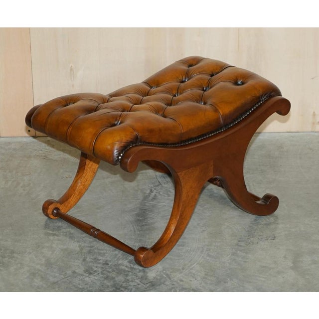 Antique Brown Leather Chesterfield Library Living Room Set, Set of 4 For Sale - Image 18 of 18