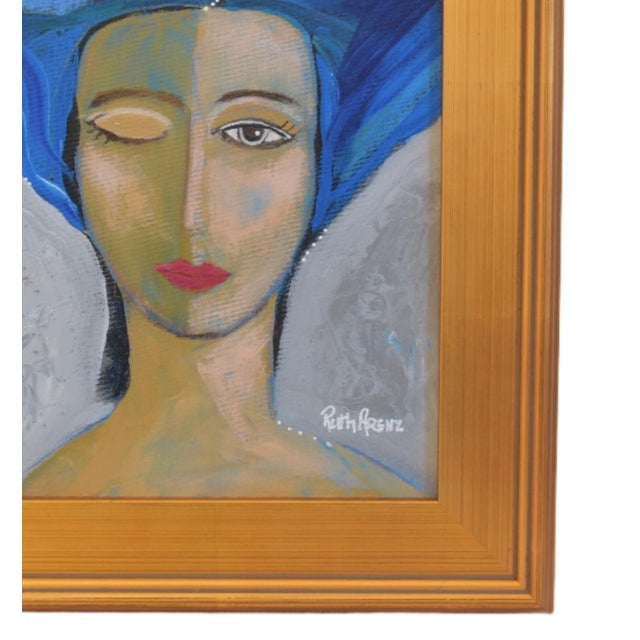 Original one-of-a-kind contemporary portrait oil painting on an artist's canvas panel of a chic French Mademoiselle with...