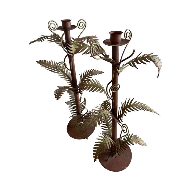 Vintage Metal Candlesticks Like Palms- A Pair For Sale - Image 4 of 5