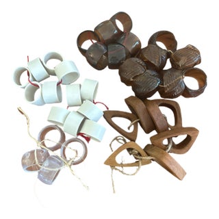 Vintage Napkin Rings Mixed Lot Teak Wood Glass Lucite For Sale