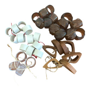 Vintage Napkin Rings Mixed Lot Teak Wood Glass Lucite
