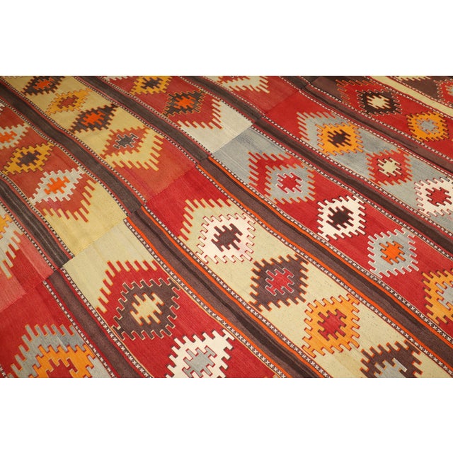 Mid-20th century Large square size Turkish Kilim Flat-weave rug no. j3750 size 11' 8" x 11' 9" (356 x 358 cm)