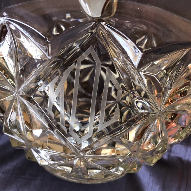 Vintage Clear Cut Glass Monogram "Koc" Wedding Basket For Sale In New York - Image 6 of 7