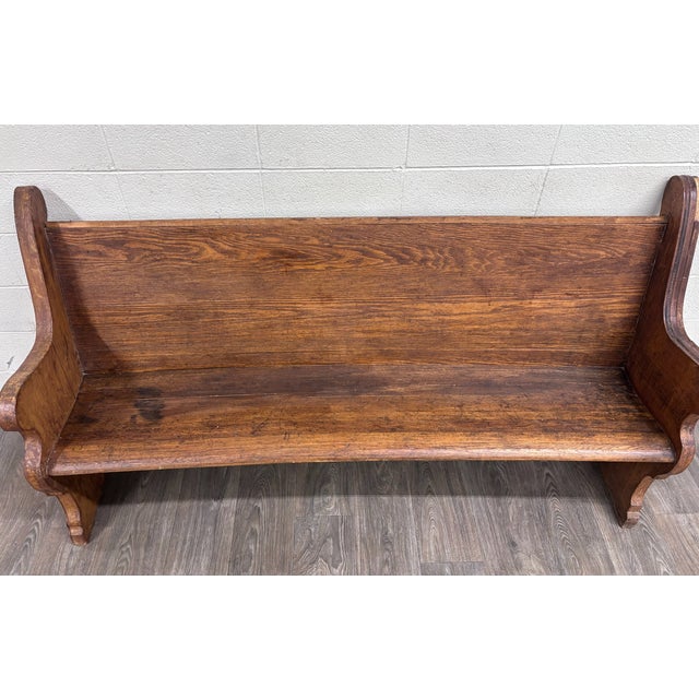 Victorian Antique Victorian Gothic Style Solid Oak Church Pew For Sale - Image 3 of 9