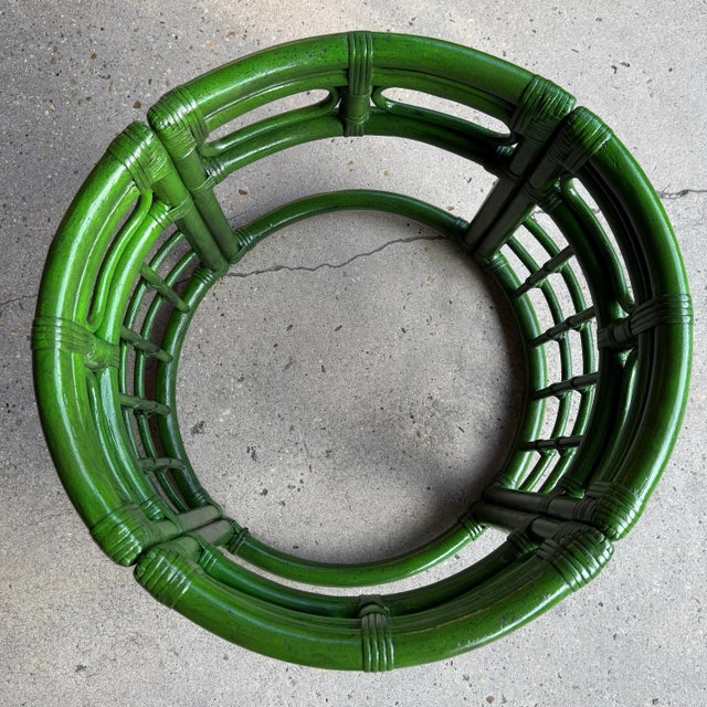 Mid-Century Bespoke Green Rattan Smoked Glass Side Table - Newly Painted For Sale - Image 12 of 12