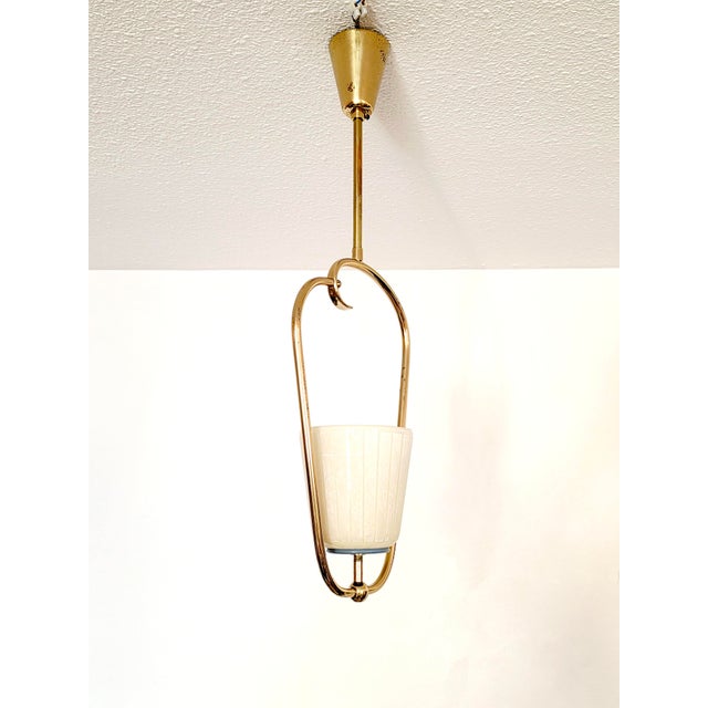 Mid-Century Modern Mid-Century Scandinavian Brass Pendant Lamp with Glass Shade, 1950s For Sale - Image 3 of 18