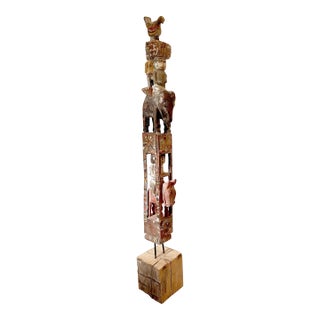 Antique Burmese Architectural Carved and Polychromed Wood Pole Southeast Asia For Sale