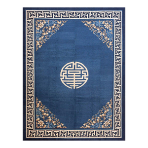 Antique Chinese Peking Rug & Royal Blue Background Color Floral-Medallion Design
