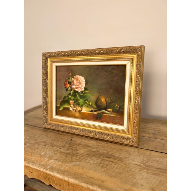 French Vintage Still Life in Oil For Sale - Image 3 of 4