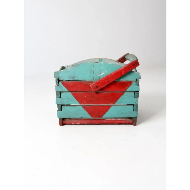 Antique Folk Art Wooden Crate Basket For Sale - Image 6 of 9