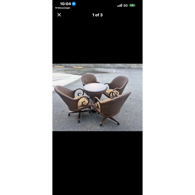 Beautiful vintage Chromcraft 5-piece dining set featuring a richly detailed woven rattan/wicker look in a warm brown...