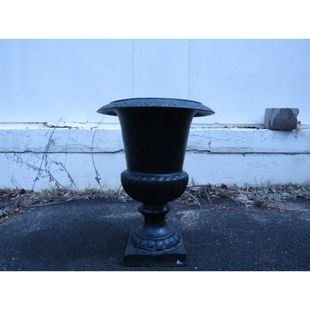 This ornate cast iron urn is perfect for any garden or outdoor. space, with accenting geometric patterns around its. top...