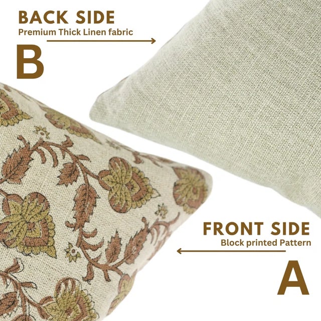 Art Deco Fabdivine Indian Block Print Cushion Cover 18x18 Inch Thick Linen-Madhubala For Sale - Image 3 of 5